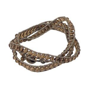 Smoky Quartz Wrap Bracelet 22" Bead Macrame 925 Sterling Silver Button Healing